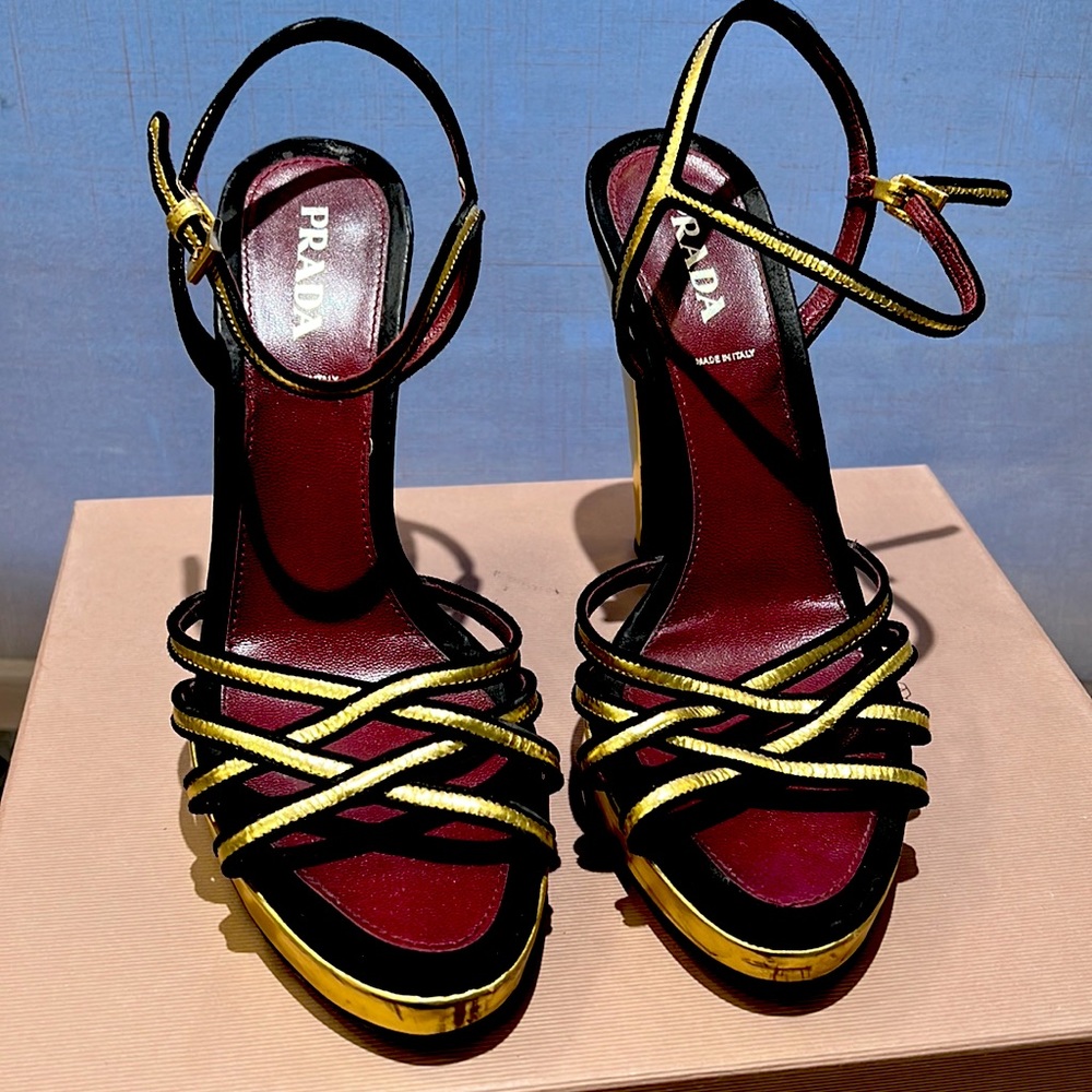 Prada Black and Gold Sandals